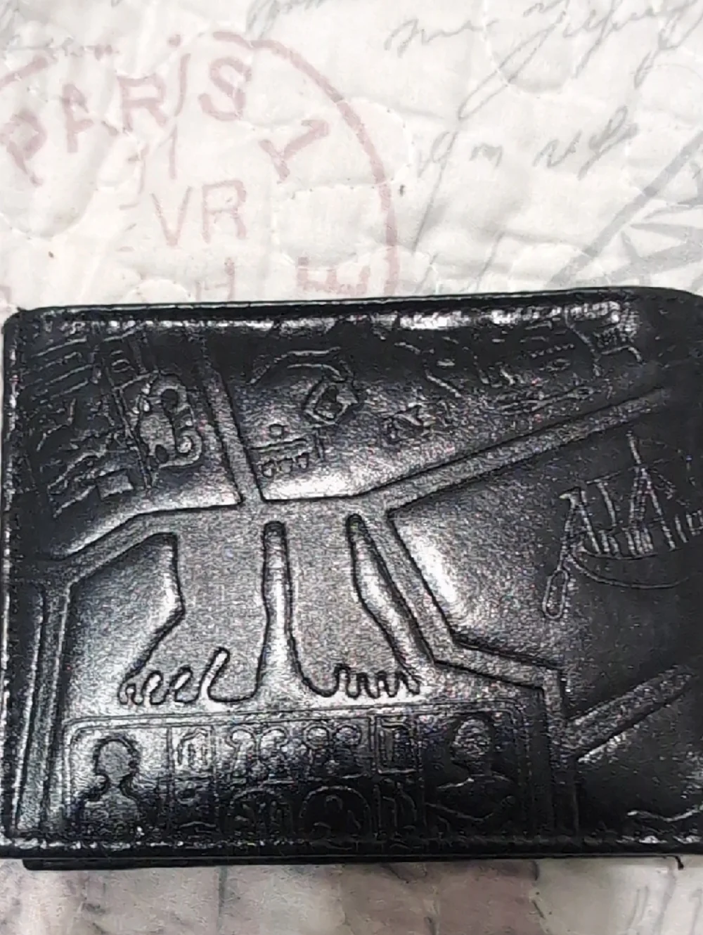 Men's Embossed Black Leather Card & Key Holder